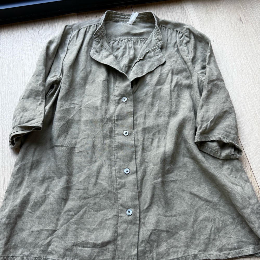 Rylee + Cru Sage Green Linen Shirt dress sz 6-7t